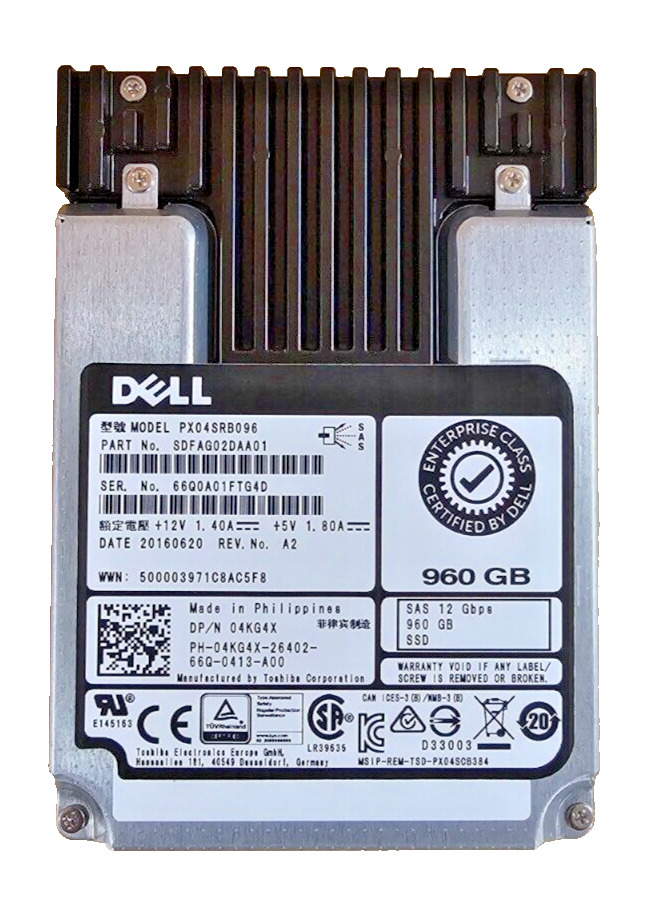 04KG4X DELL 960GB Read Intensive SAS 12Gb/s 2.5INCH SSD PX04SRB096 4KG4X Used