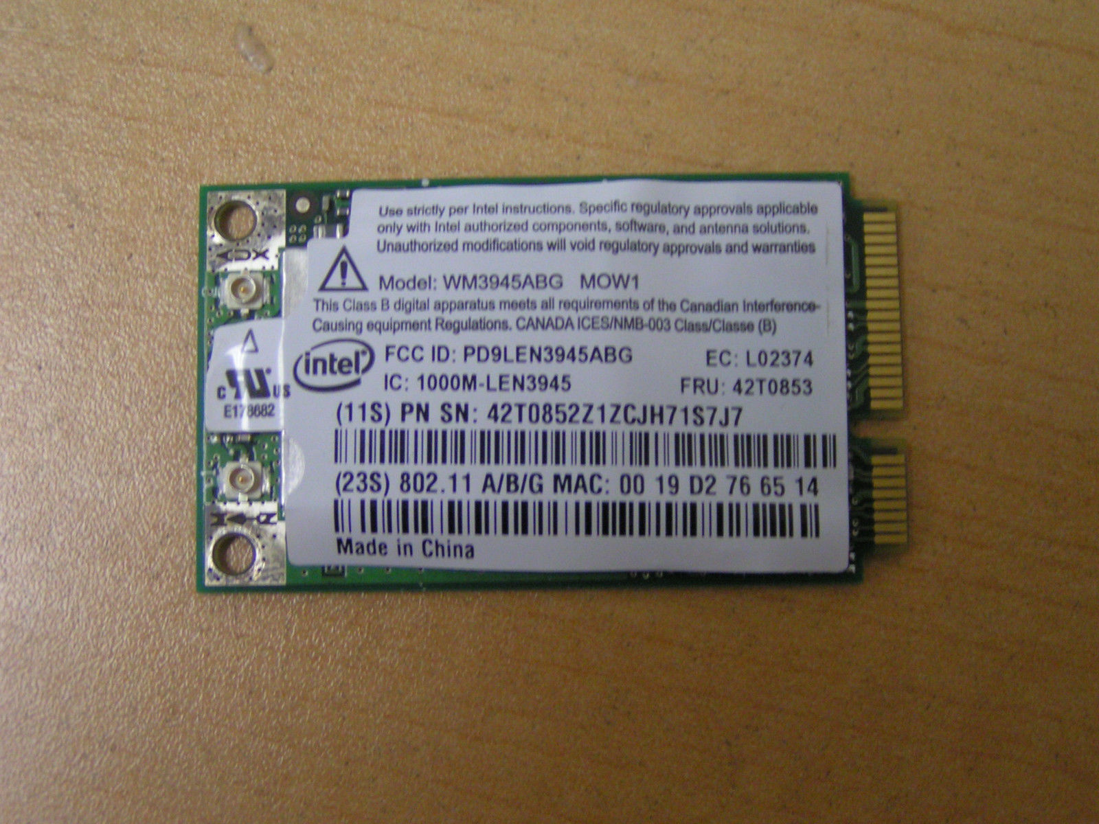 WM3945ABG Intel Laptop WLAN Wireless WIFI Card