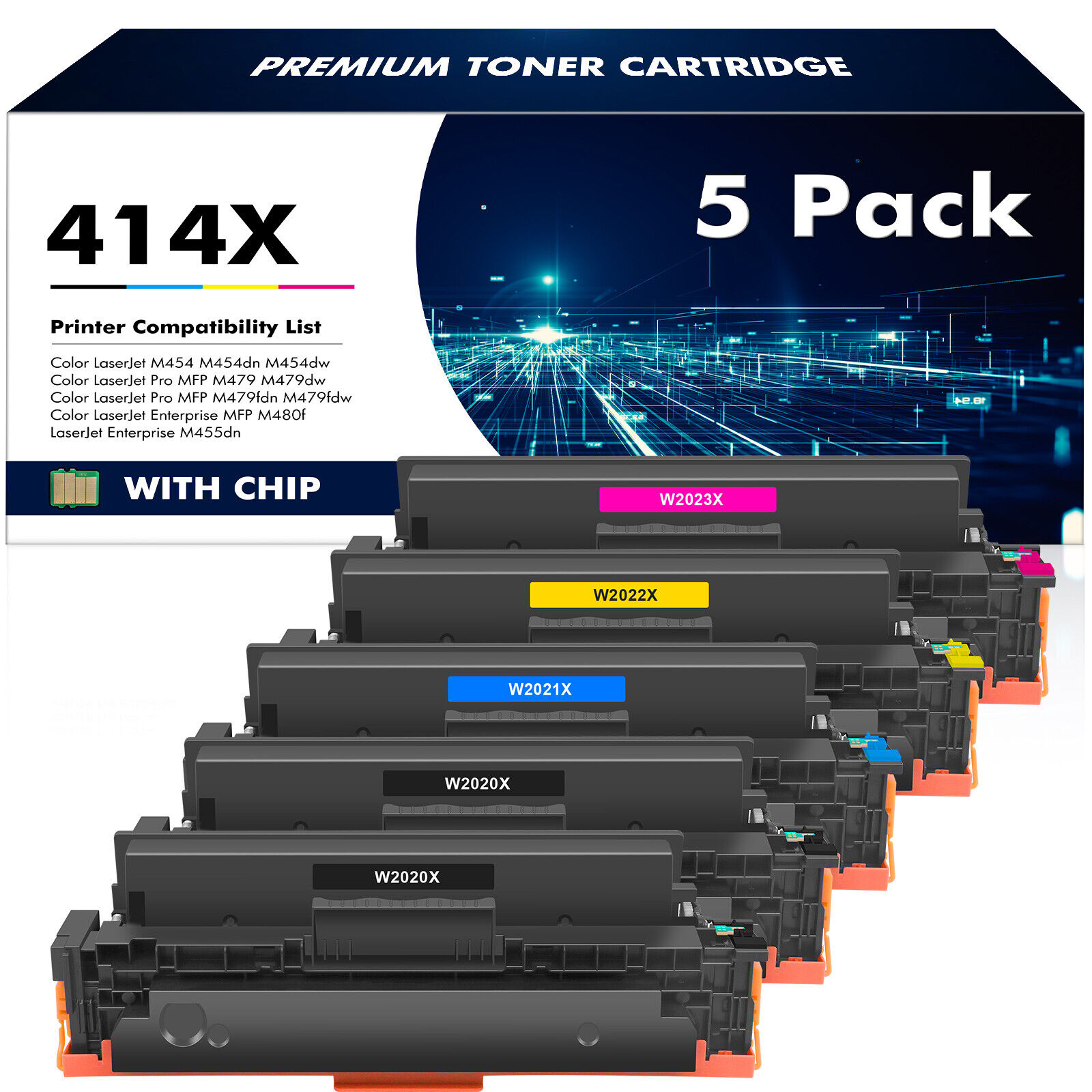 Toner WITH CHIP Compatible with HP W2020A 414A 414X Laserjet M454dw M479fdw Lot