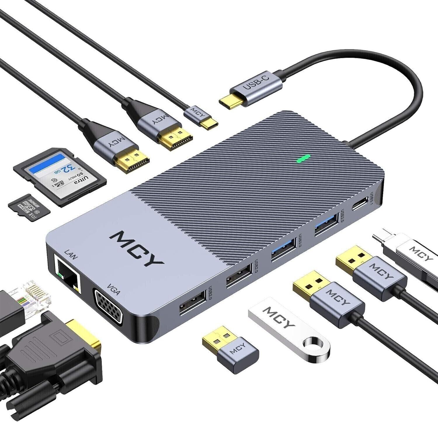 MCY Docking Station 12-Port USB-C Hub /4K-HDMI/USB 2.0/USB 3.0/USB 3.1/VGA/SD/TF