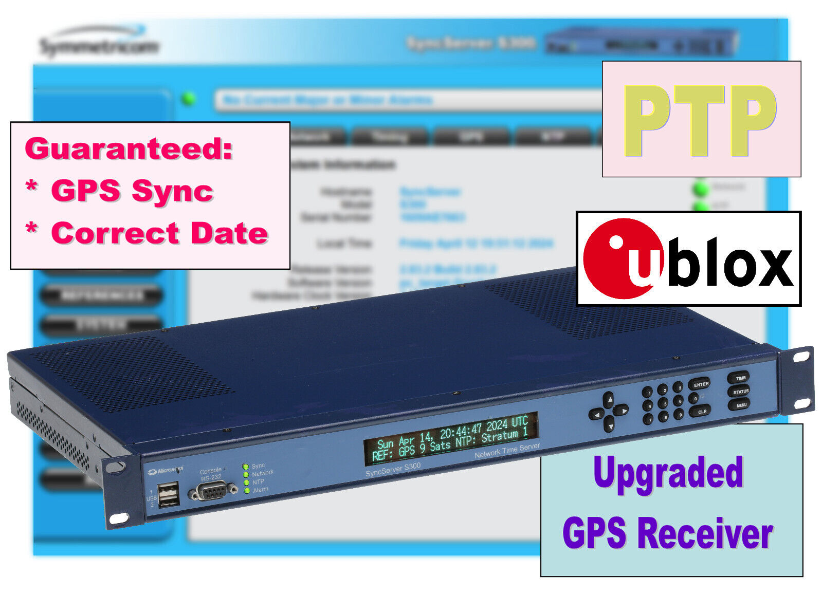 Symmetricom SyncServer PTP S300 UPGRADED GPS IEEE-1588 NTP Network Time Server