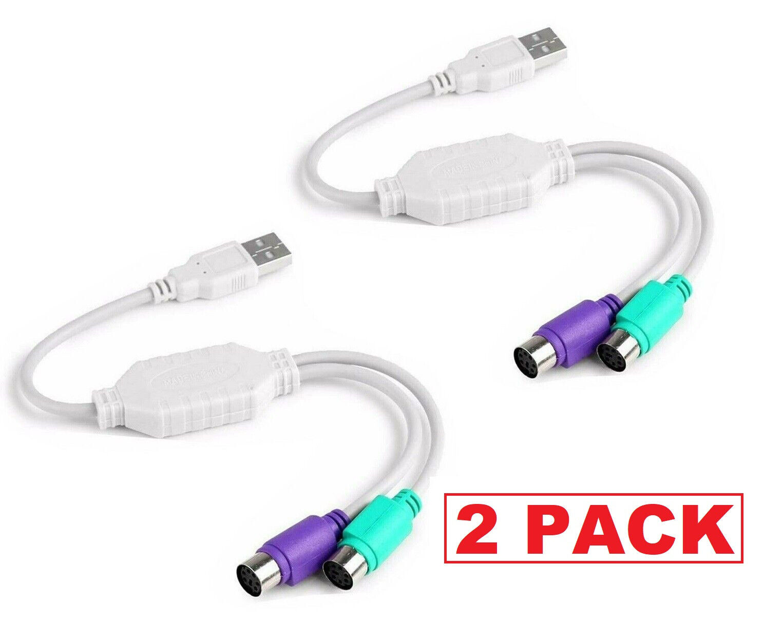 2-Pack Dual PS2 Female to USB Male Converter Adapter Cable for Mouse Keyboard