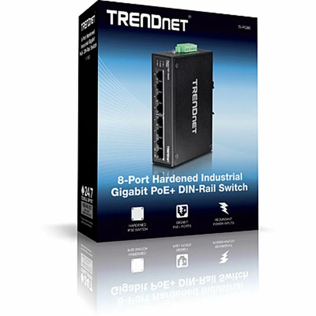 TRENDnet TI-PG80 8-port hardened industrial gigabit PoE+ DIN-Rail switch