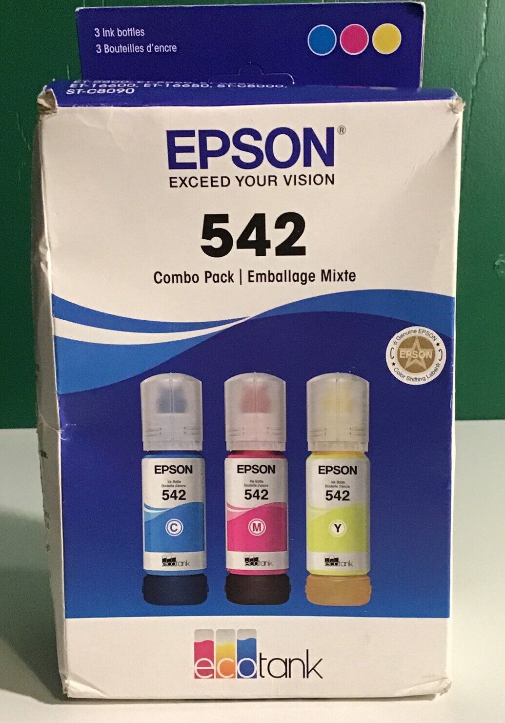 EPSON 542 EcoTank Combo Pack Pigment Ink Bottle Color T542520-S Exp 01/2027 WEAR