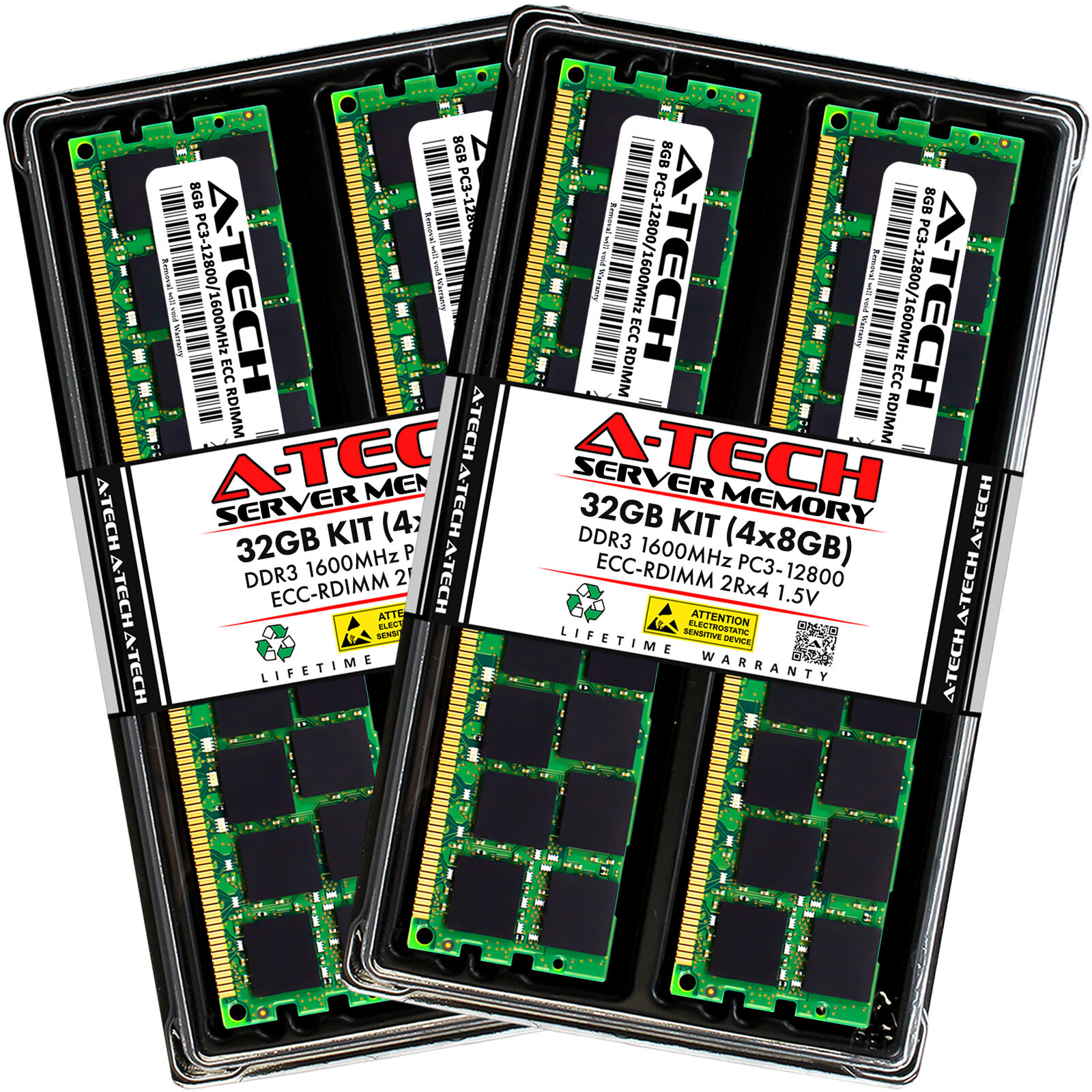 A-Tech 32GB 4x 8GB 2Rx4 PC3-12800R DDR3 1600MHz ECC RDIMM REG Server Memory RAM