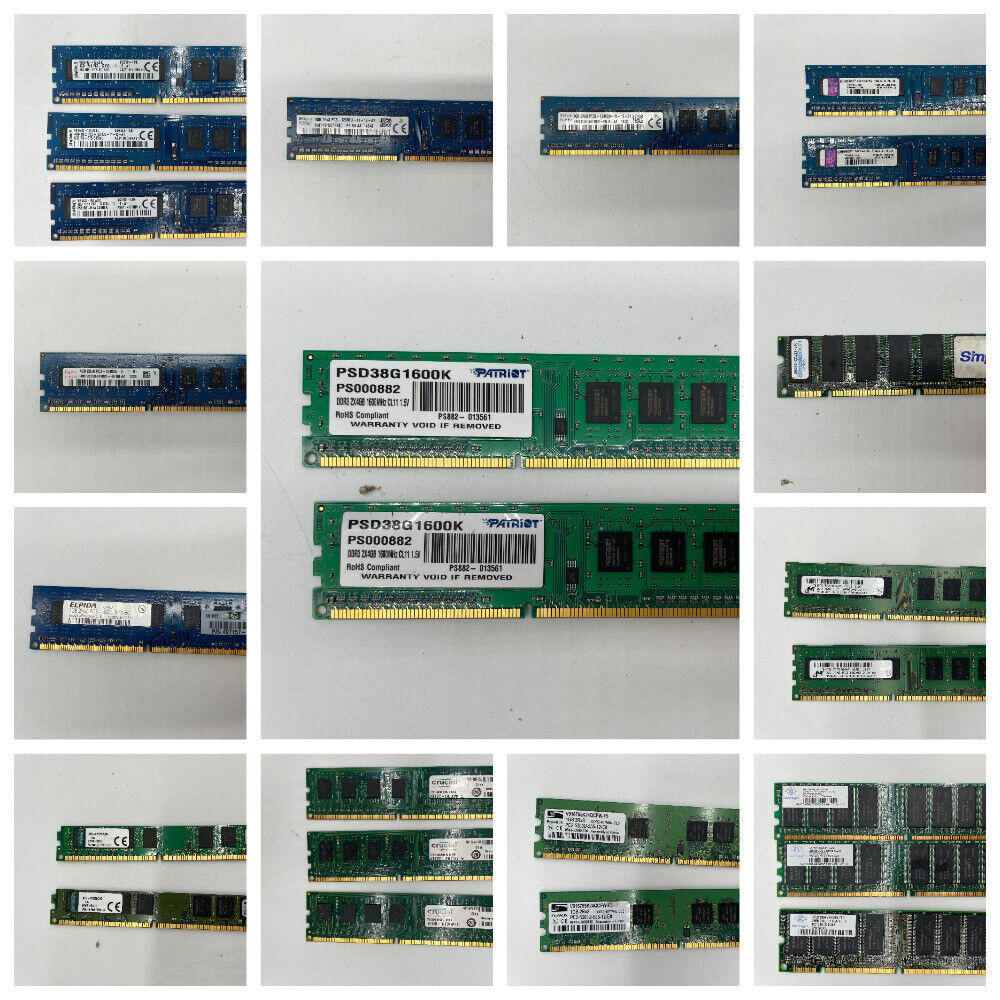 Lot of 37 pcs - Assorted Memory (RAM) – Various Models & Types