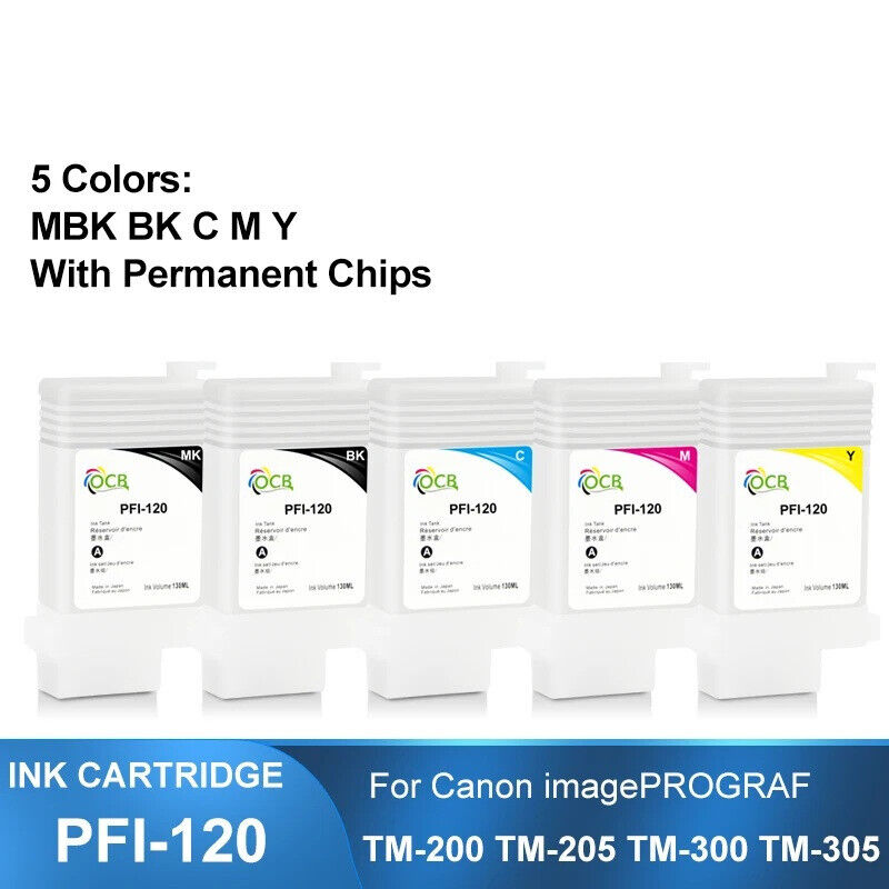 PFI-120 Refillable Ink Cartridge With ARC Chips For Canon TM-200 205 300 305