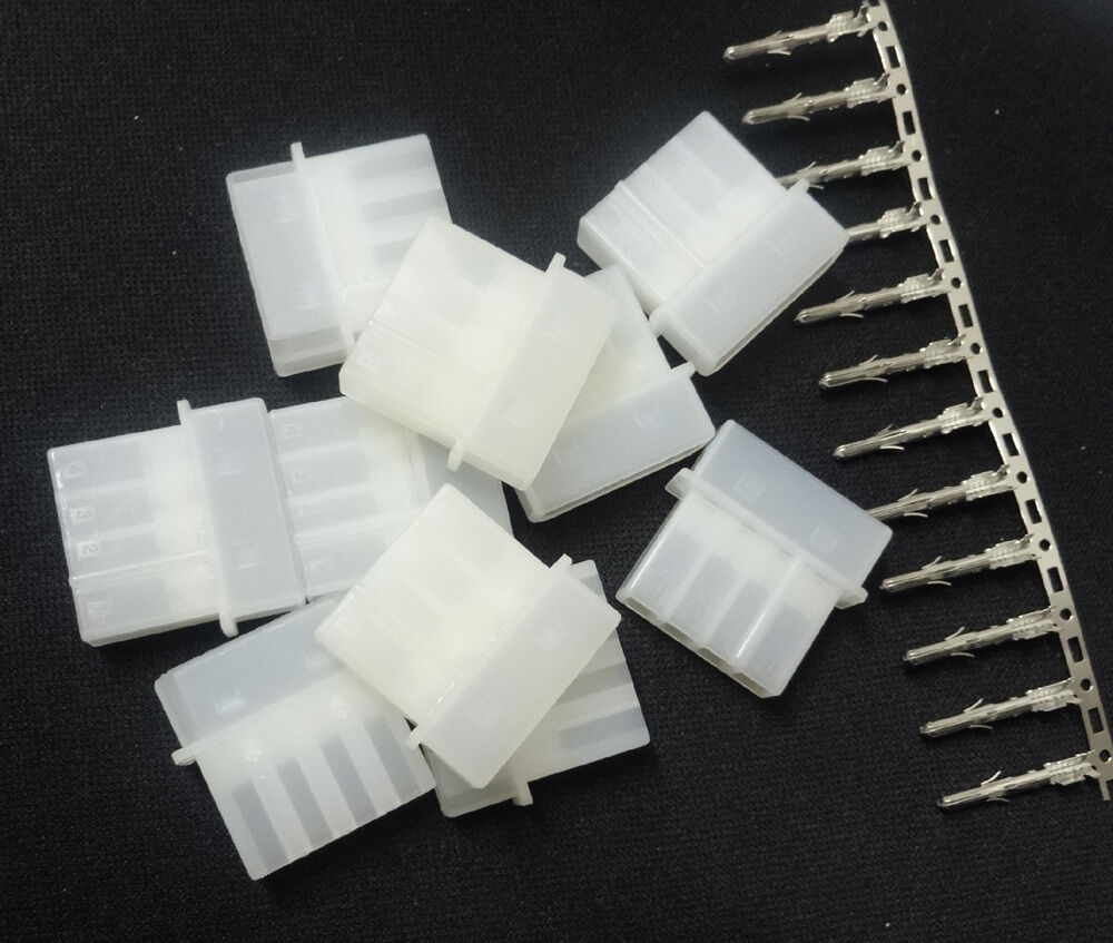 10 sets DIY PC Power Connector 4P 4 Pin White Male Molex Mod Crimp Plug Pins Pin