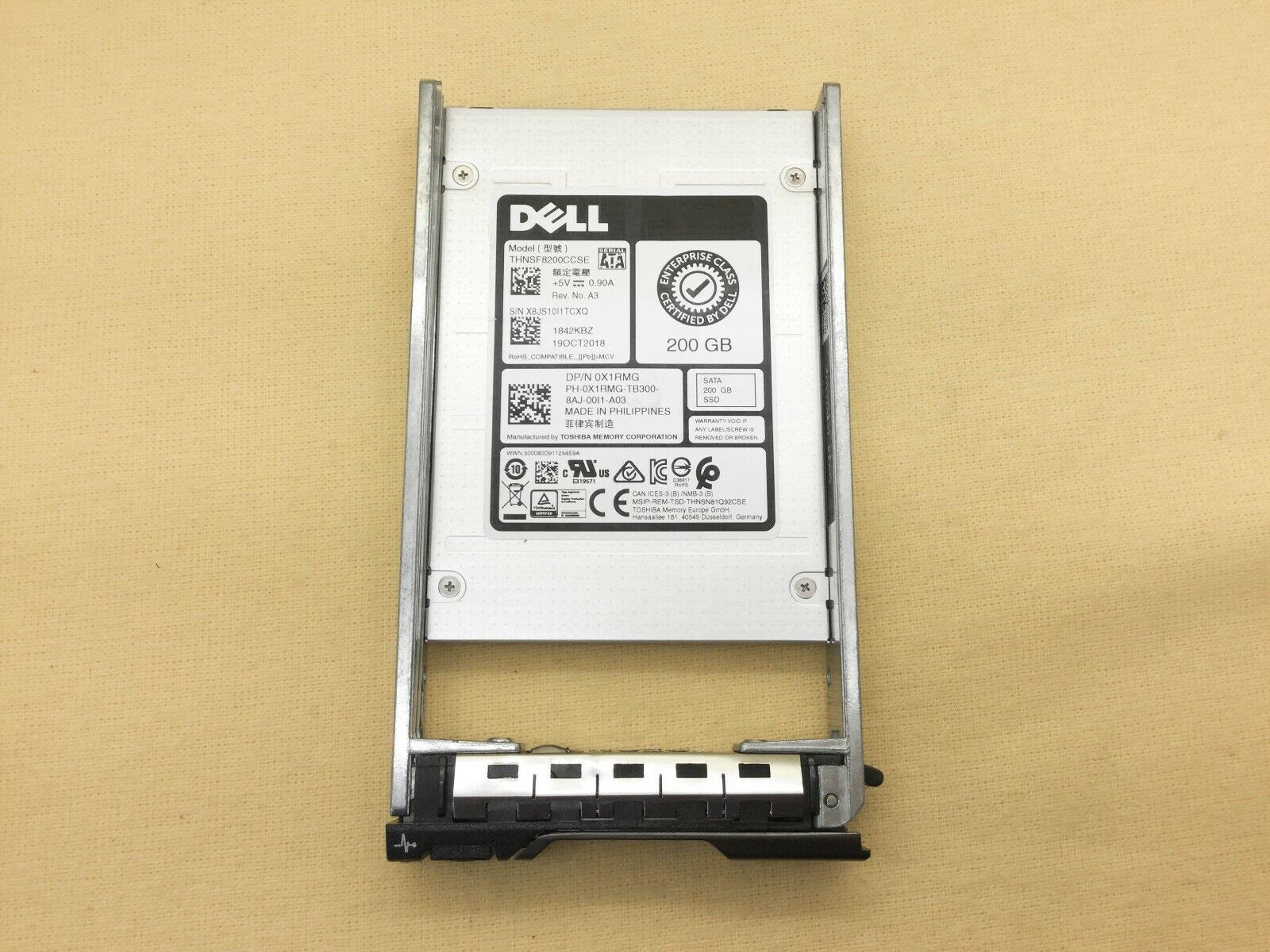 X1RMG 0X1RMG Dell 200GB 6G MLC uSATA MU Mix Use 2.5'' SSD  w/ Tray THNSF8200CCSE
