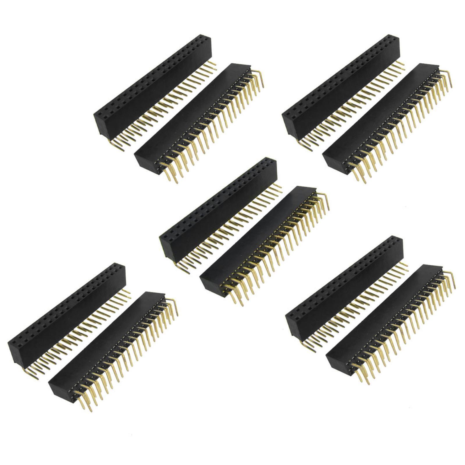 10pcs 2x20 Pin 2.54mm Pitch Dual Row Right Angle Female Pin Headers