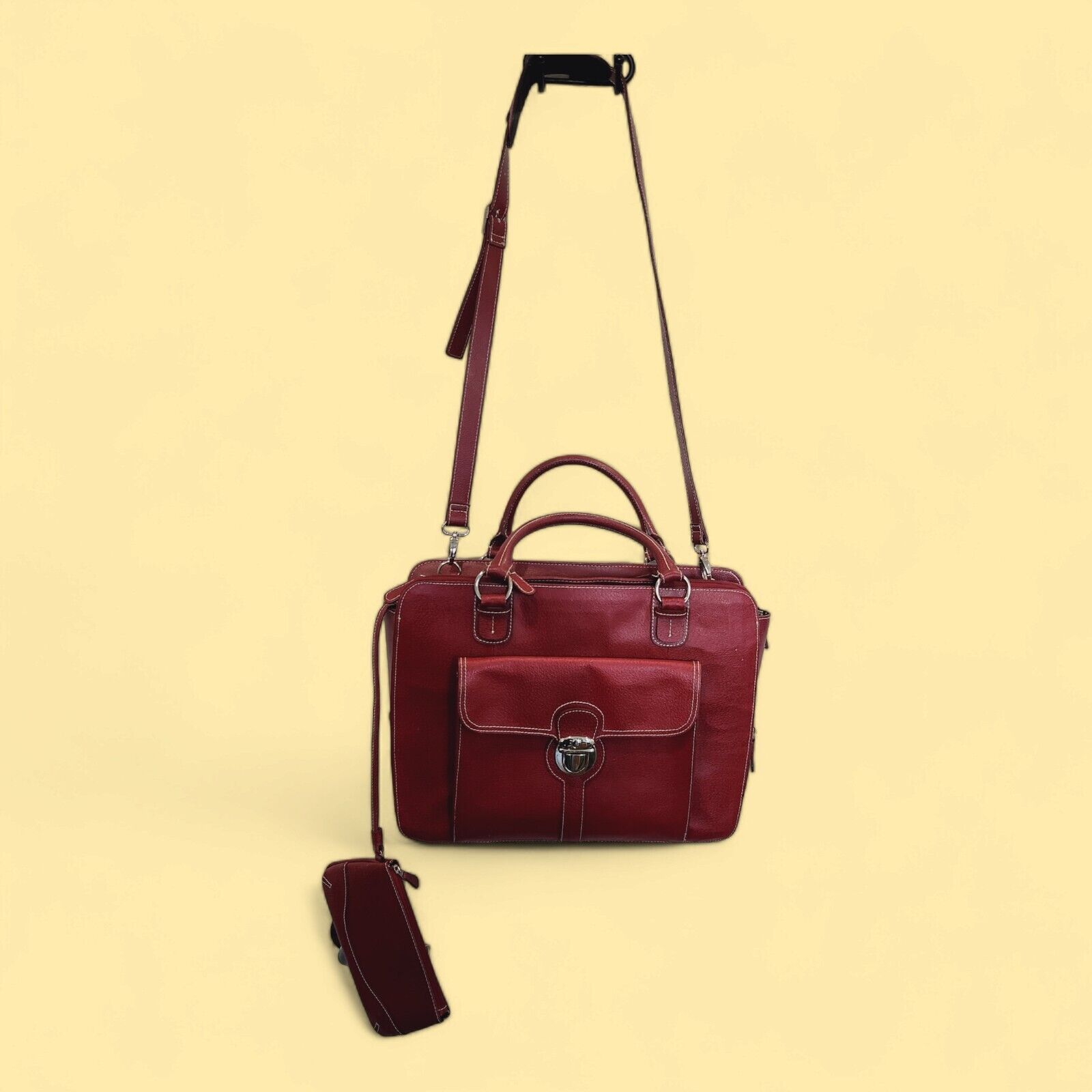 Franklin Covey Sharp and Large Computer Bag Maroon/Red Genuine Leather Organizer