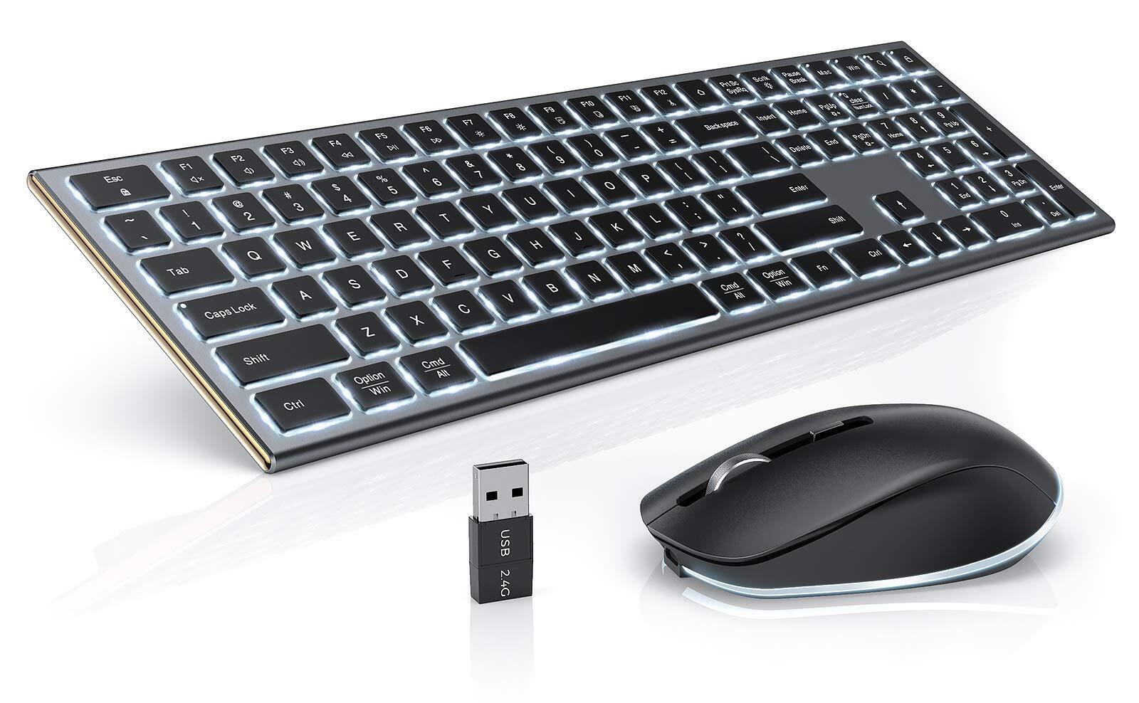 Backlit Wireless Keyboard and Mouse for Mac- seenda Rechargeable Silent Full ...