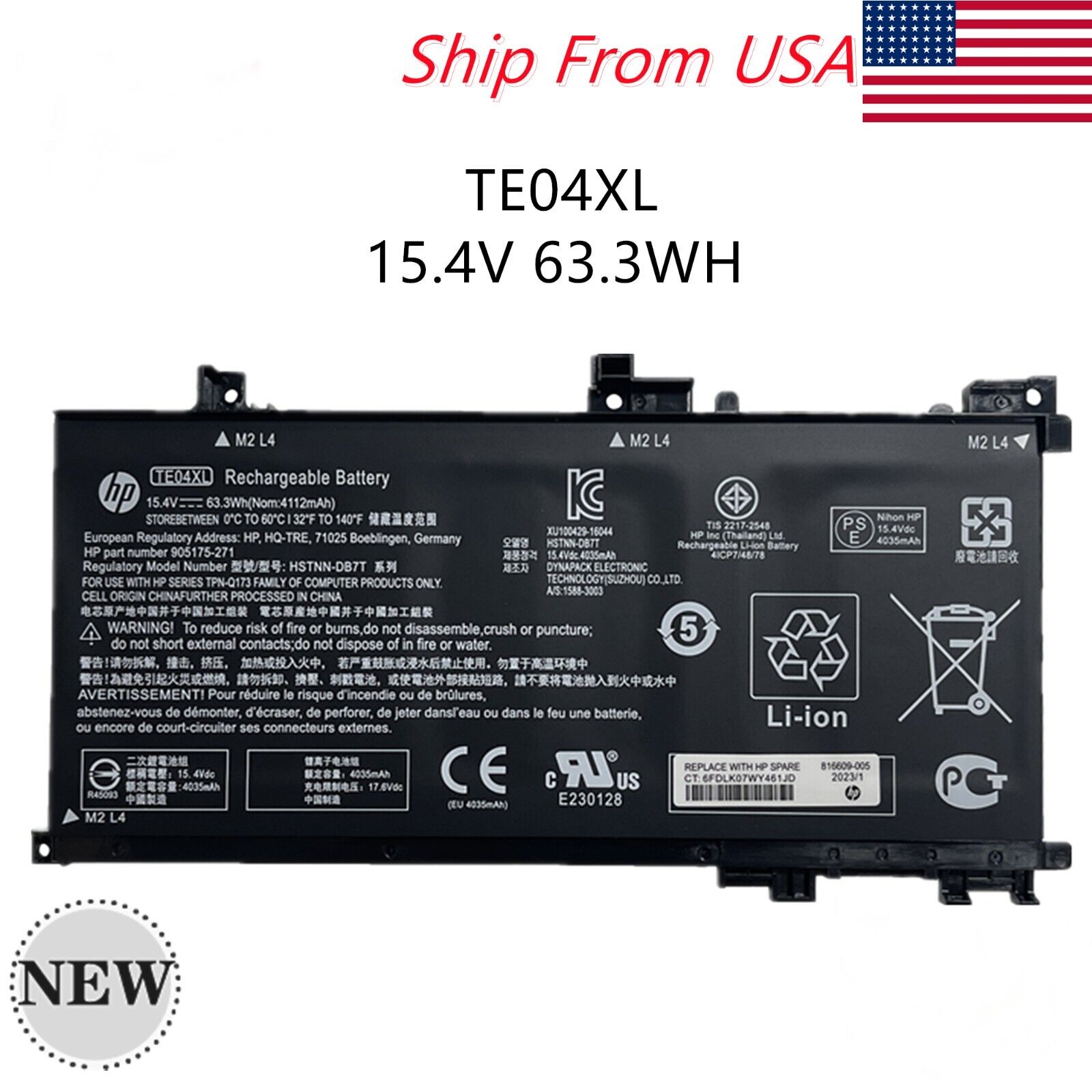 OEM Genuine 63.3Wh TE04XL Battery For HP Omen 15-AX Pavilion 15-BC 905277-855