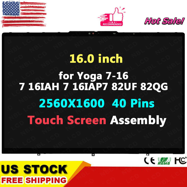 for Lenovo Yoga 7 16IAP7 82QG LCD Display 2560x1600 Touch Screen Assembly Bezel
