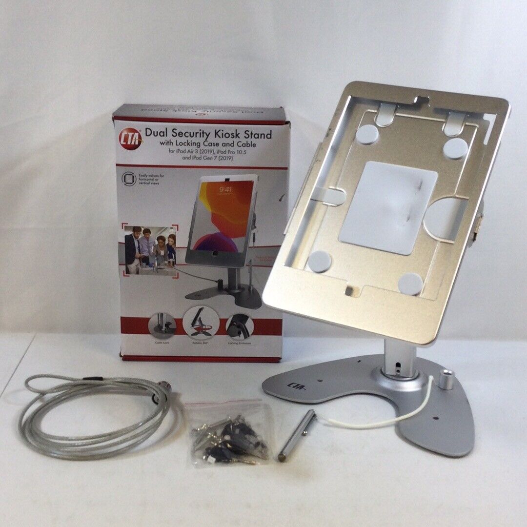 CTA Digital Silver Security Dual Kiosk Stand With Locking Case And Cable Used