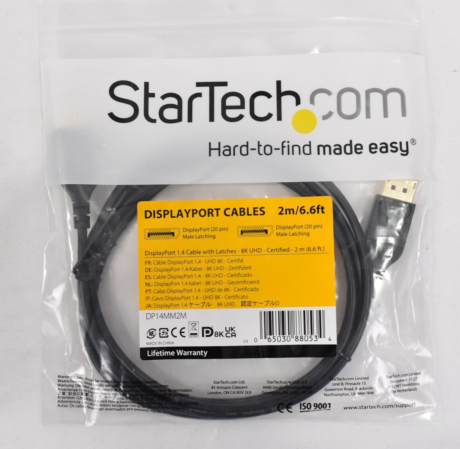 StarTech.com 2M 6.6' Display Port Cable Male x Male DP14MM2M