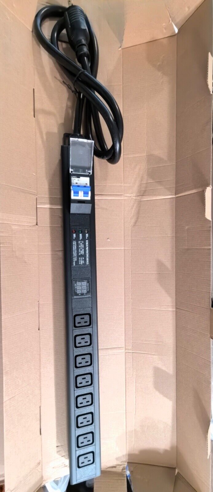 LCD Metered PDU 240V 30A L6-30P 8xC19 Crypto Mining 2p Breaker Surge Protector