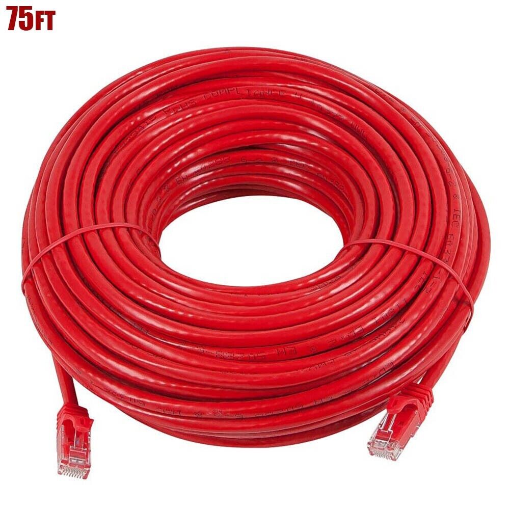 75FT CAT6 RJ-45 Ethernet LAN Network Patch Cable UTP Copper Wire 24AWG Red