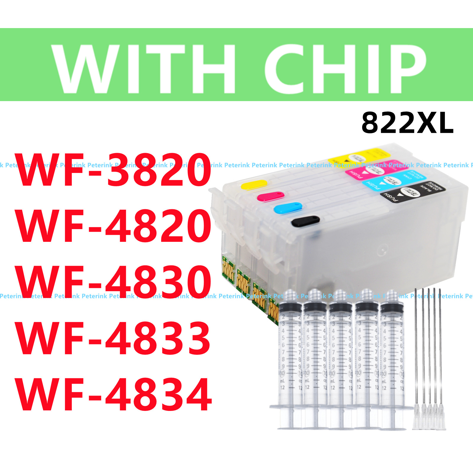 Empty Refillable Ink Cartridge T822 822 XL with chip for WF4830 WF4833 WF4834
