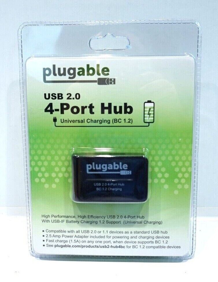 PLUGABLE USB 2.0 4-PORT HIGH SPEED HUB w/UNIVERSAL CHARGING (BC 1.2) USB2-HUB4BC