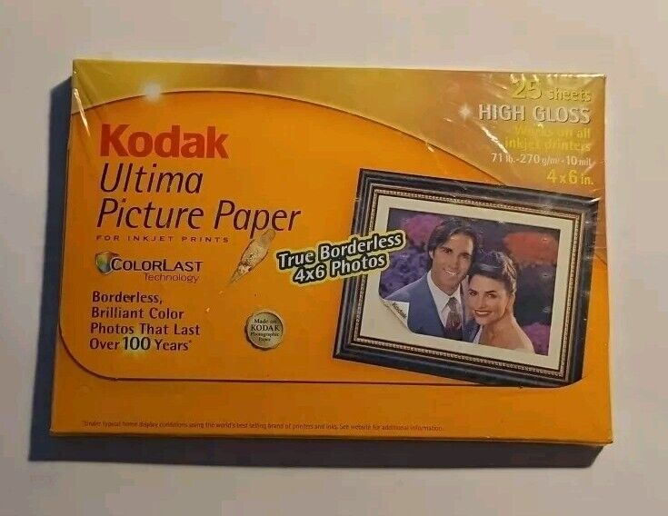 KODAK ULTIMA PICTURE PAPER 4x6 HIGH GLOSS 25 SHEETS NEW IN PACKAGING FOR INK JET