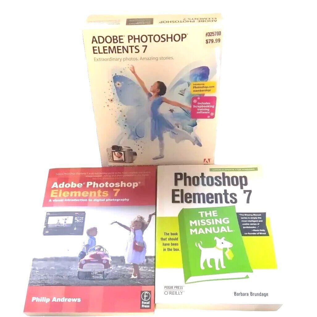 Adobe Photoshop Elements 7 Software Edit Enhance Create Share + 2 Books For PC