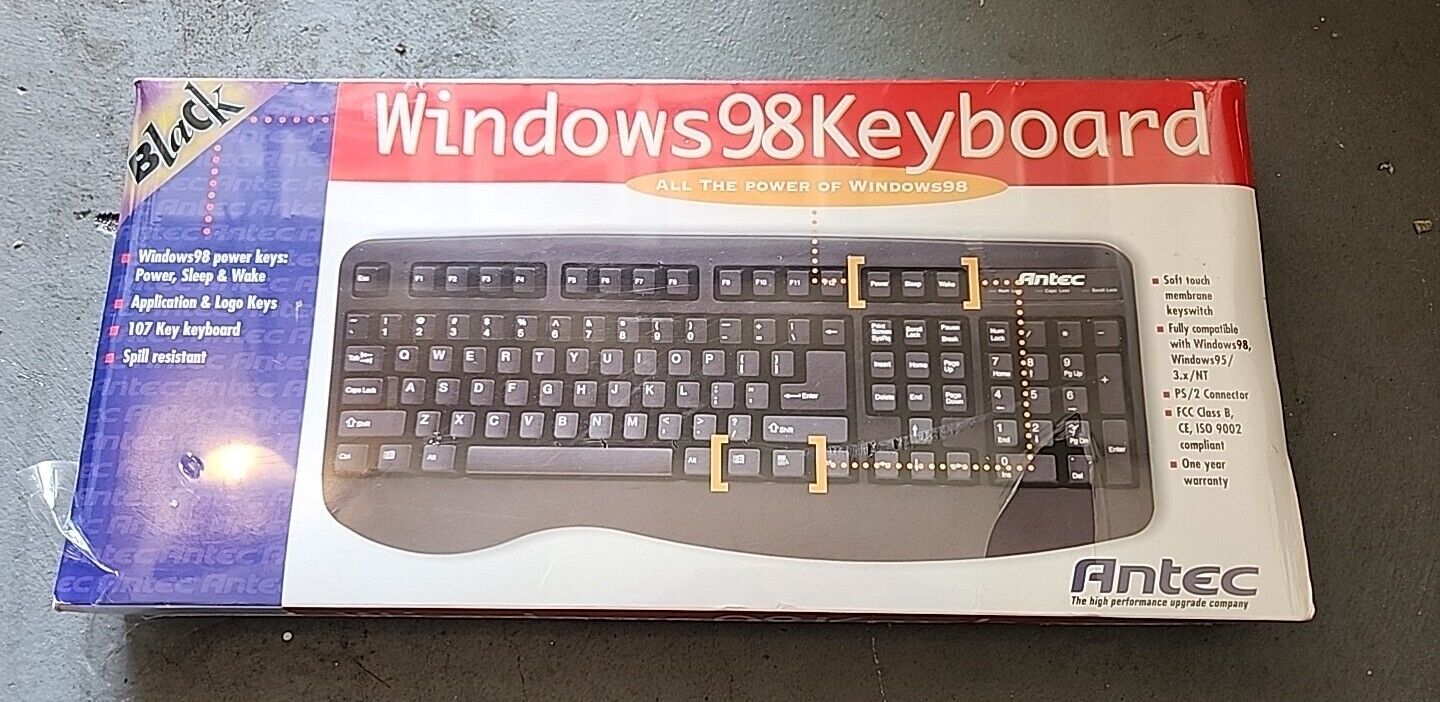 Vintage Windows 98 Keyboard Antec Black New Sealed