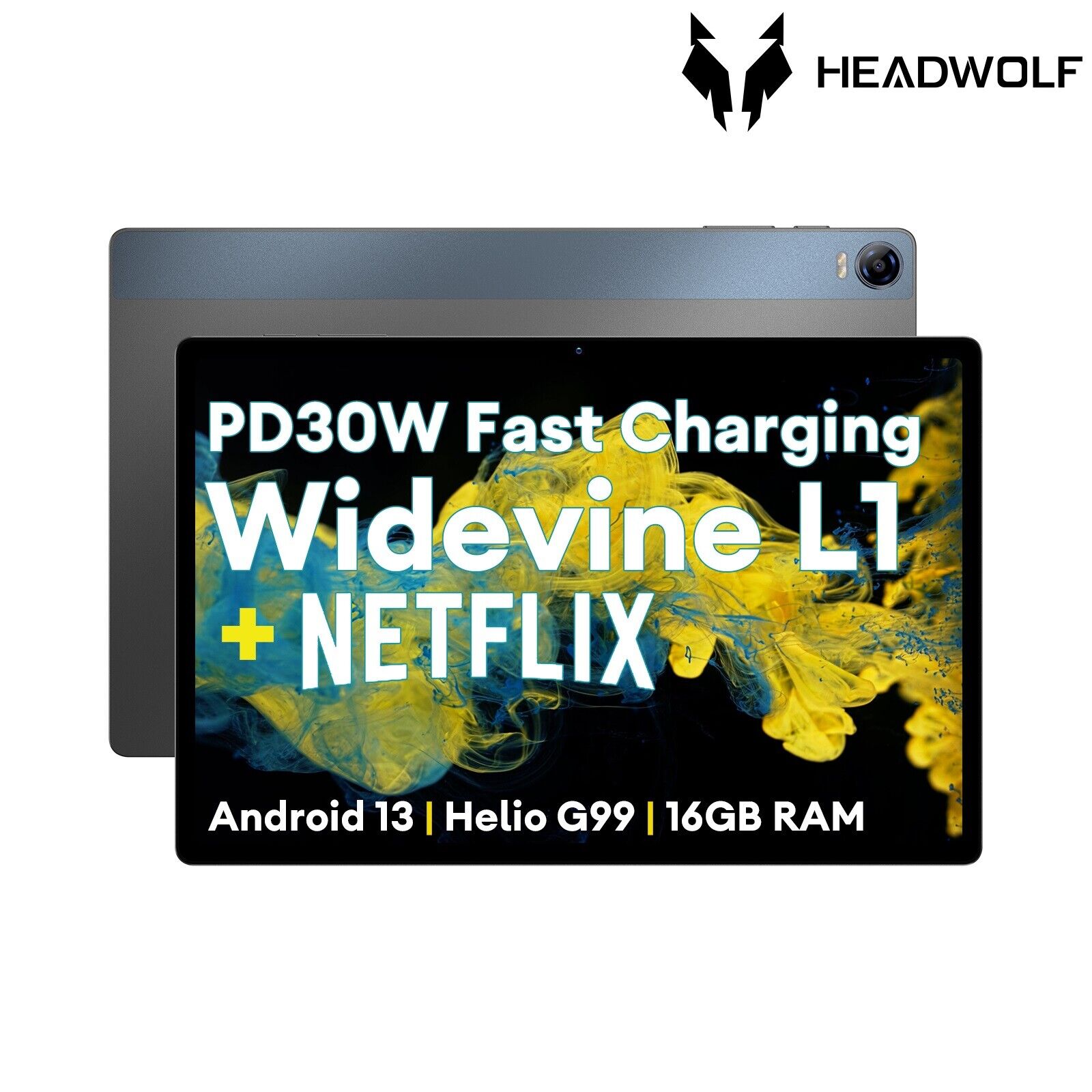 Headwolf 2024 Android 13 Tablet 16GB RAM 128GB Wifi Gaming PC 10.51