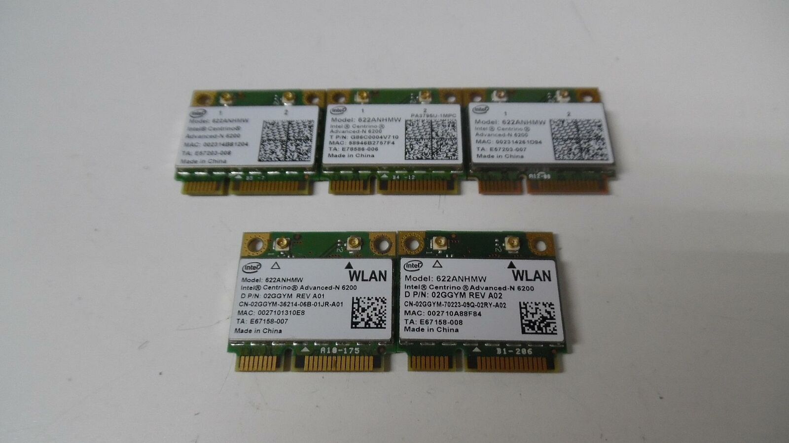 Lot of 5 OEM Intel Centrino Advanced-N 6200 WiFi Card - 622ANHMW - 02GGYM