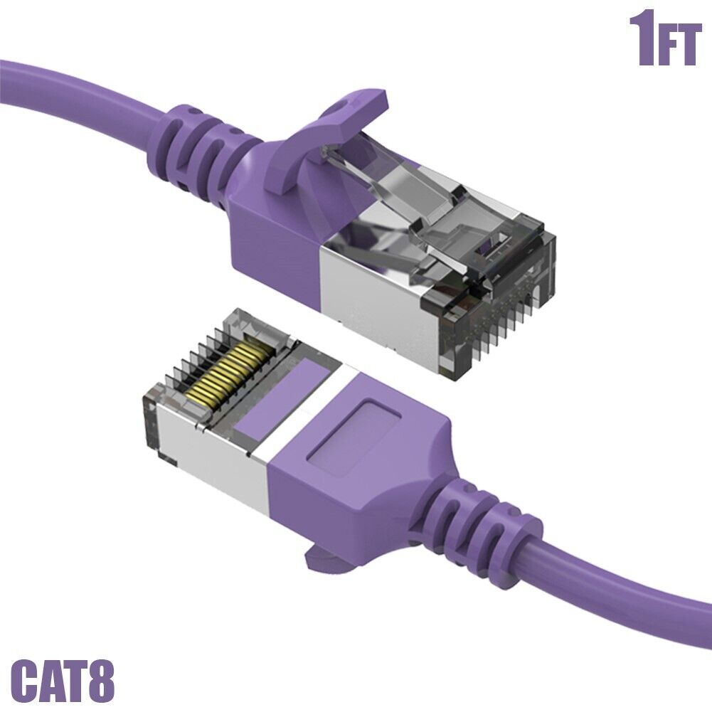 1FT Cat8 RJ45 Network LAN Ethernet U/FTP Shielded Patch Cable Slim 30AWG Purple