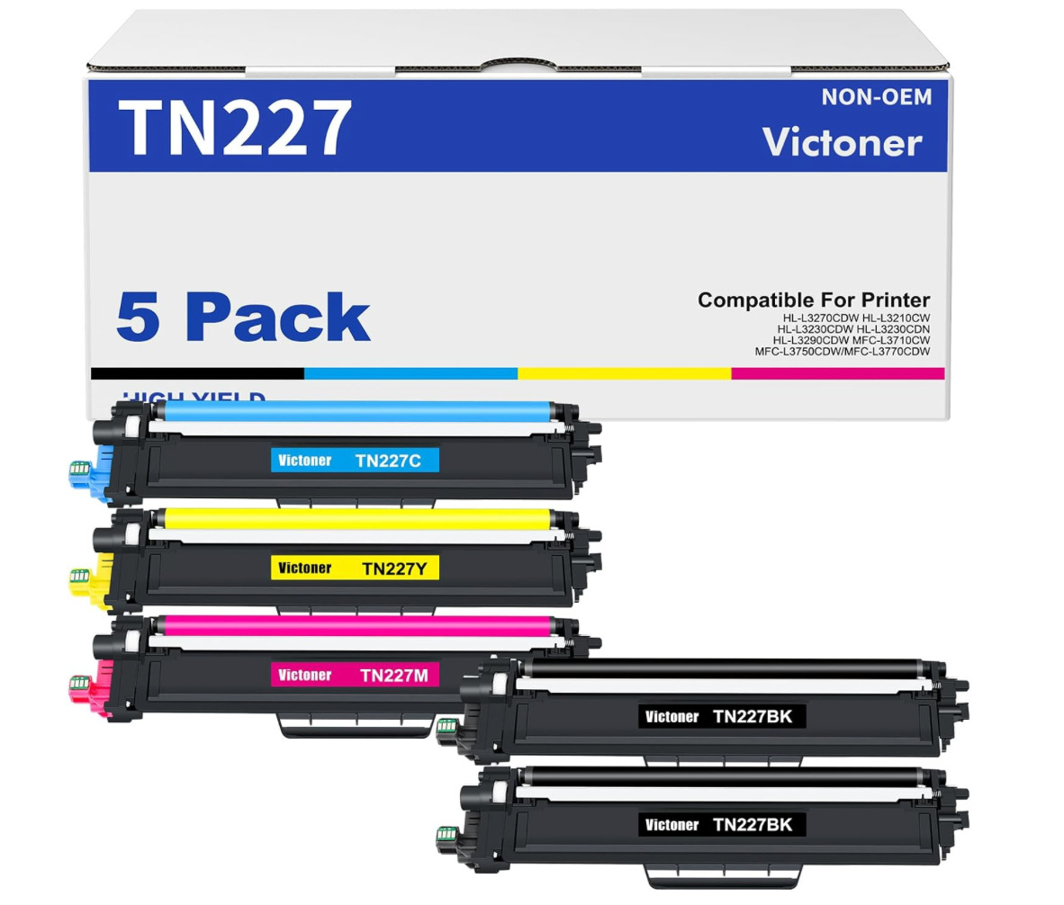TN227 High Yield Toner Cartridge 5 Pack Compatible for TN-227BK/C/M/Y High Yield