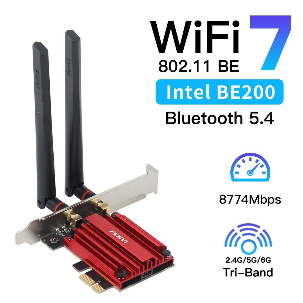 Intel WiFi 7 BE200NGW Tri Band 8774Mbps BT 5.4 PCI-E Network Adapter for Desktop
