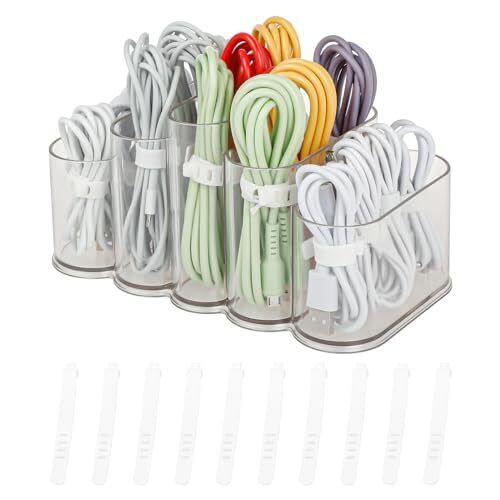 Plastic Cord Organizer with 10 Wire Ties Clear Cable Management Box with 5 Co...