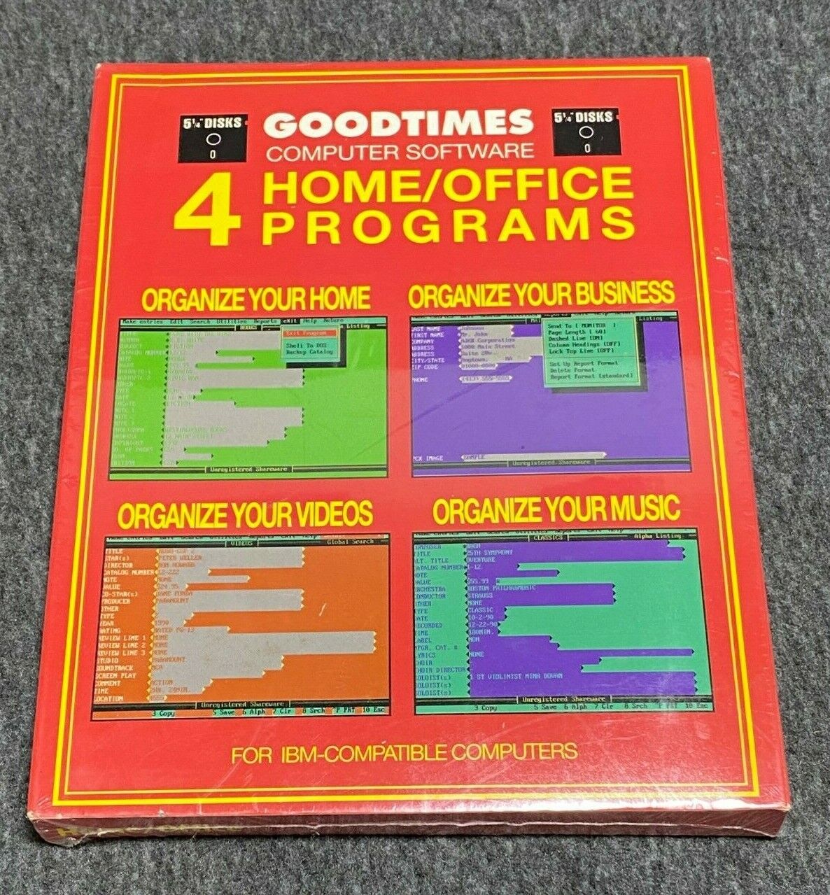 NIB sealed VTG Goodtimes Computer Software 4 Home Office Programs - 5.25 IBM