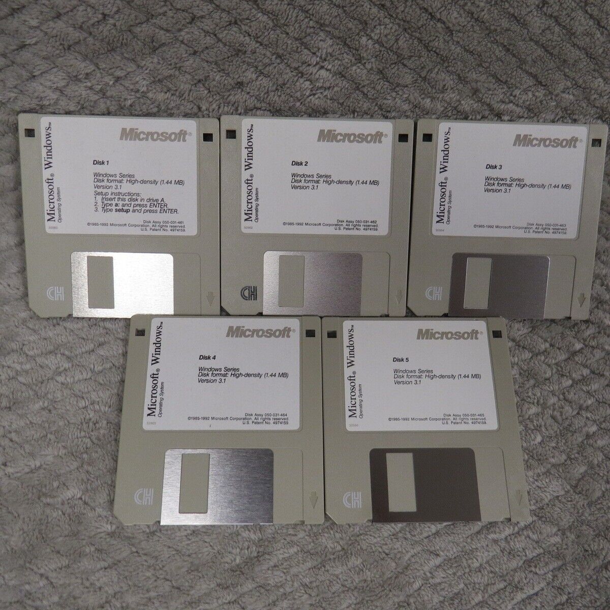 Vintage Microsoft Windows Operating System Floppy Disk 1-5 Version 3.1 1985-1992