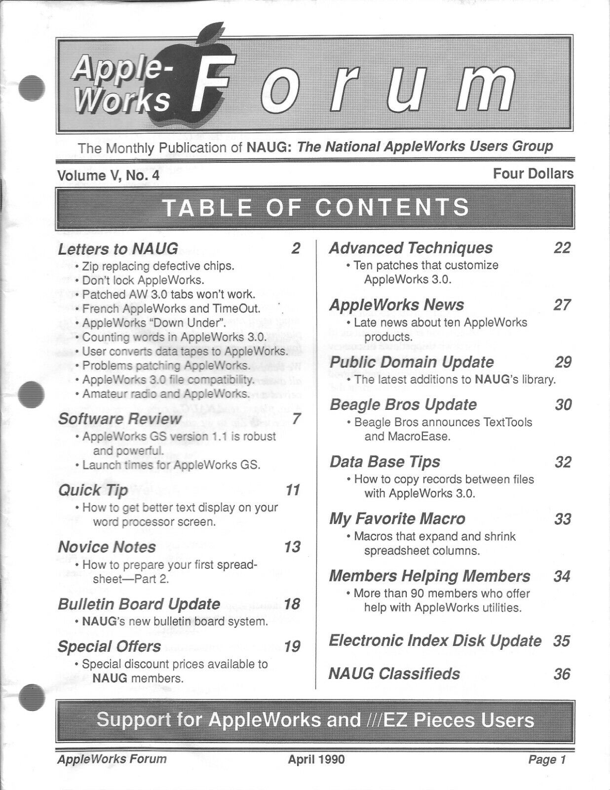 AppleWorks Forum Magazine, April 1990 for Apple II II+ IIe IIc IIgs