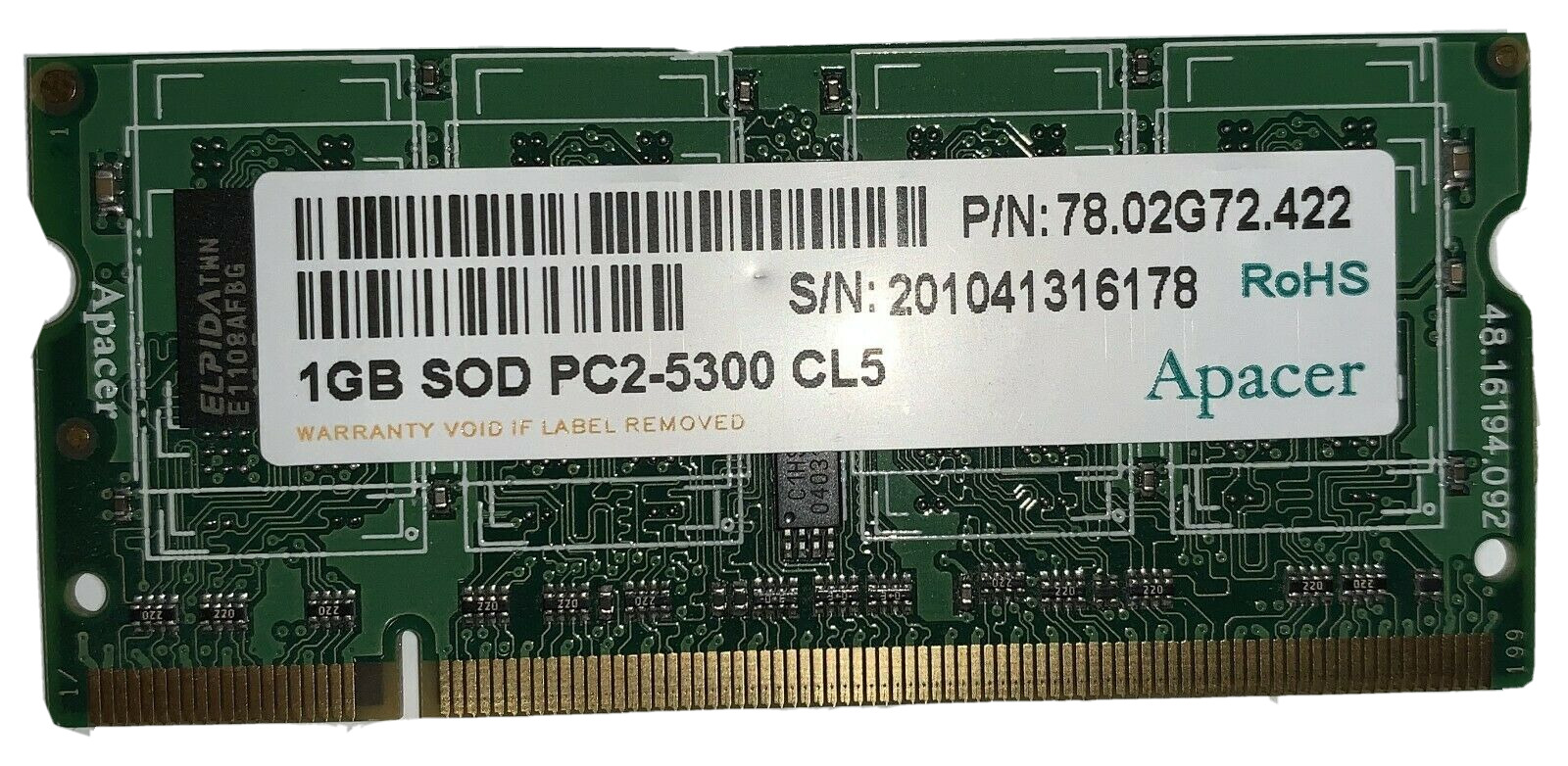 Apacer (2 x 1 GB) 667MHz PC2-5300 Non ECC CL5 200-Pin DDR2 Laptop SO-DIMM Memory