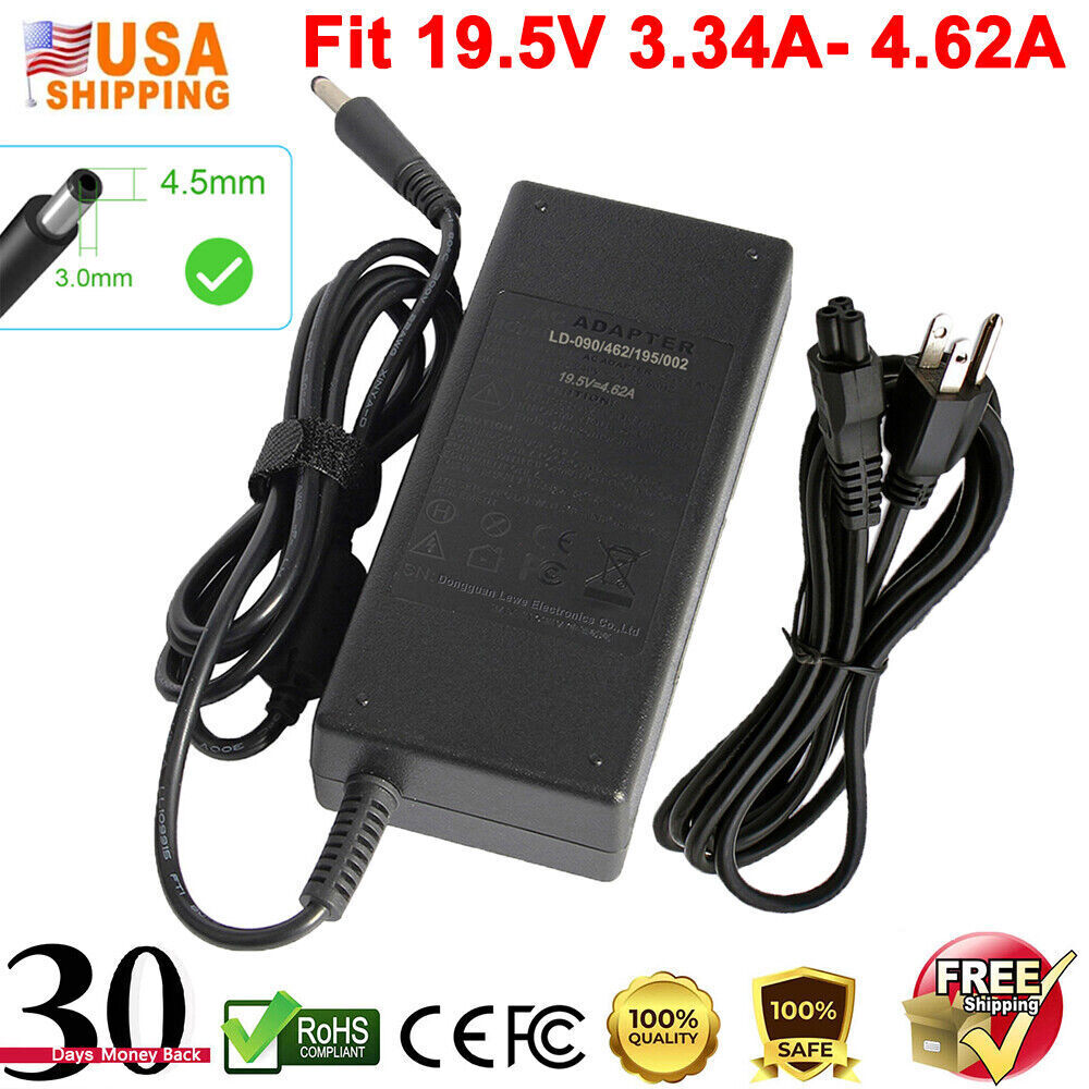 For Dell 90-Watt 4.5mm Barrel AC Adapter Laptop Charger Power Supply Cord 