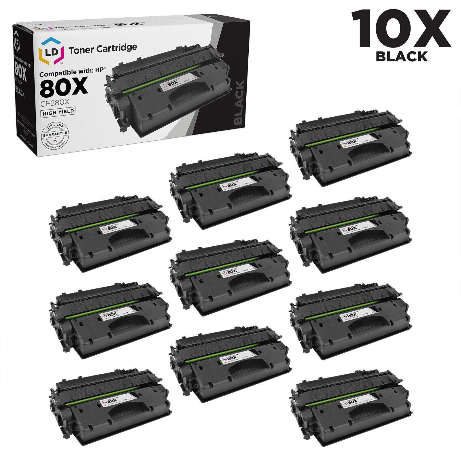 LD Products 10PK Replacement HP 80X Toner Cartridge CF280X 80A CF280A HY Black