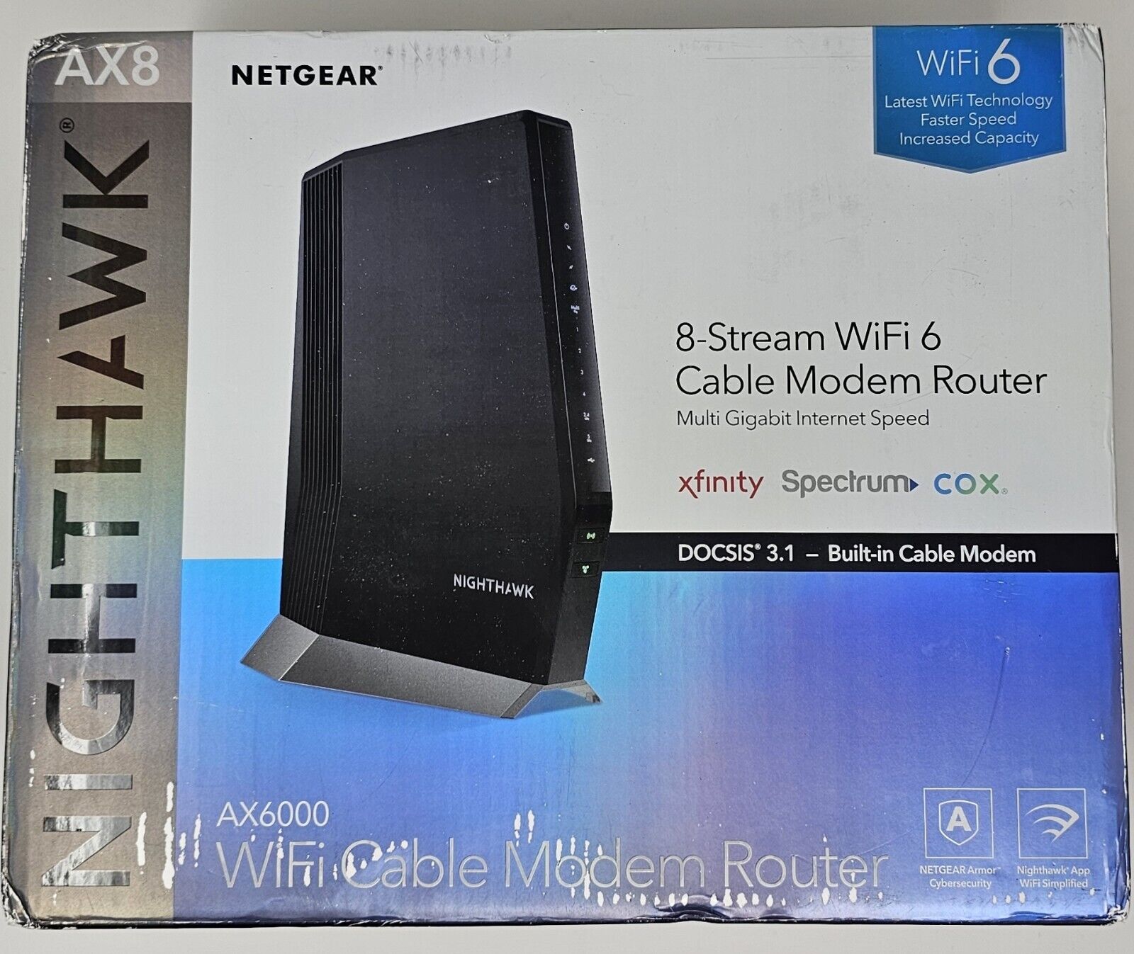 NETGEAR Nighthawk AX6000 (AX8) 8-Stream WiFi 6 Cable Modem WiFi Router CAX80