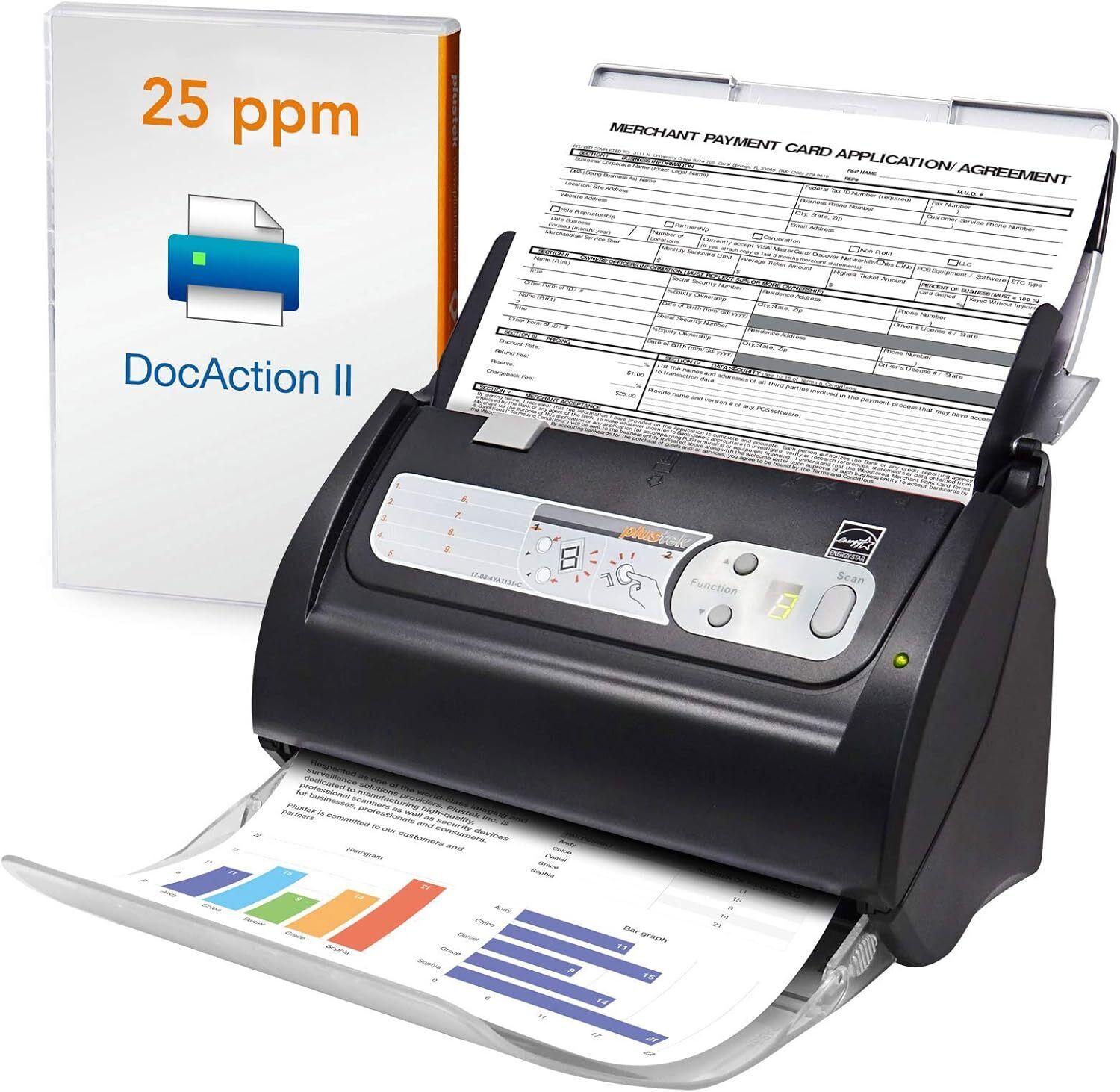 Plustek PS186 Desktop Document Scanner  with 50-pages Auto Document Feeder (ADF)