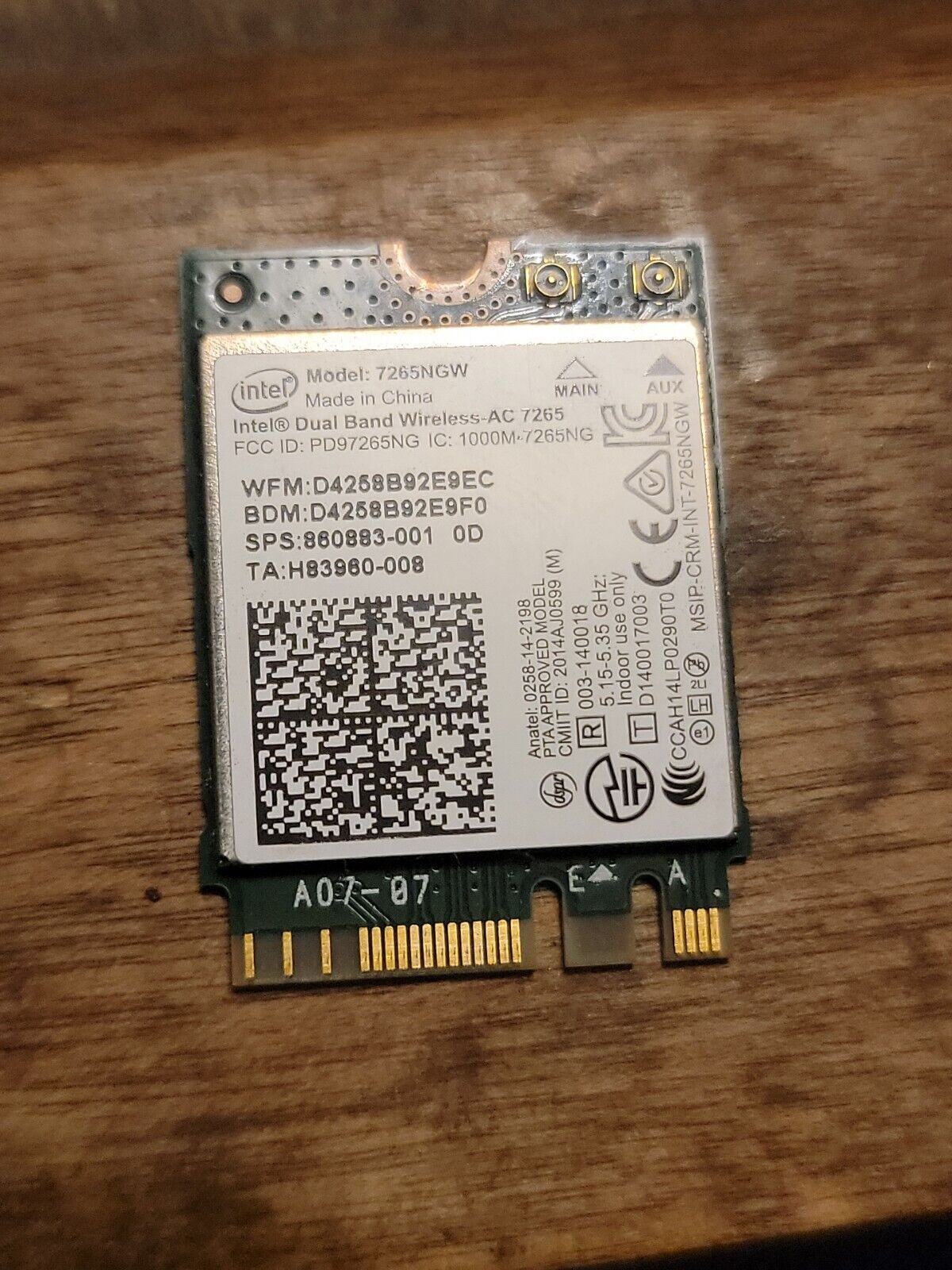 Lot Of 10 Used Genuine Intel 7265NGW Wireless Wifi Dual Band Bluetooth Card