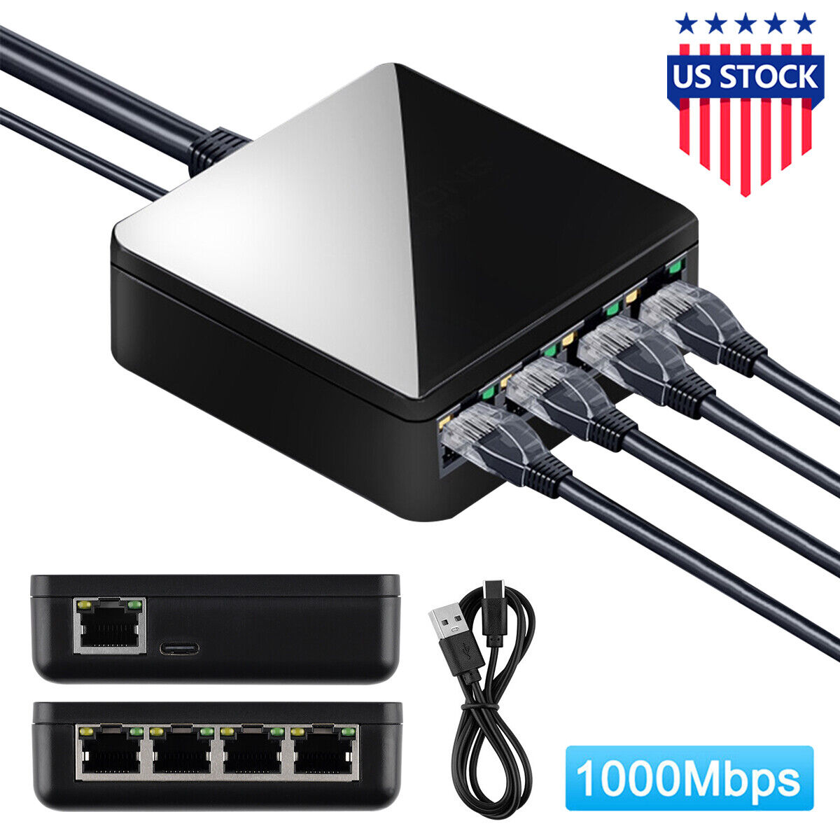 1000Mbps Ethernet Splitter Adapter RJ45 Cable LAN Network Internet 1 TO 4 Ways