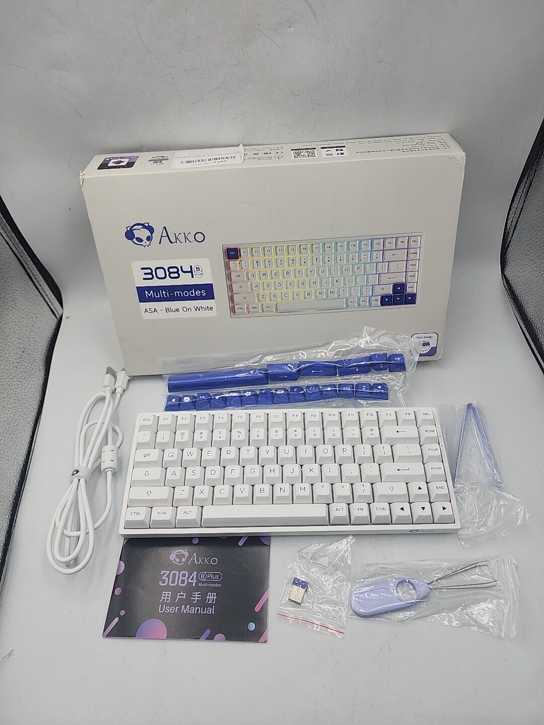 OPENED BOX Akko 3084B Plus Blue on White, Jelly Purple Switches