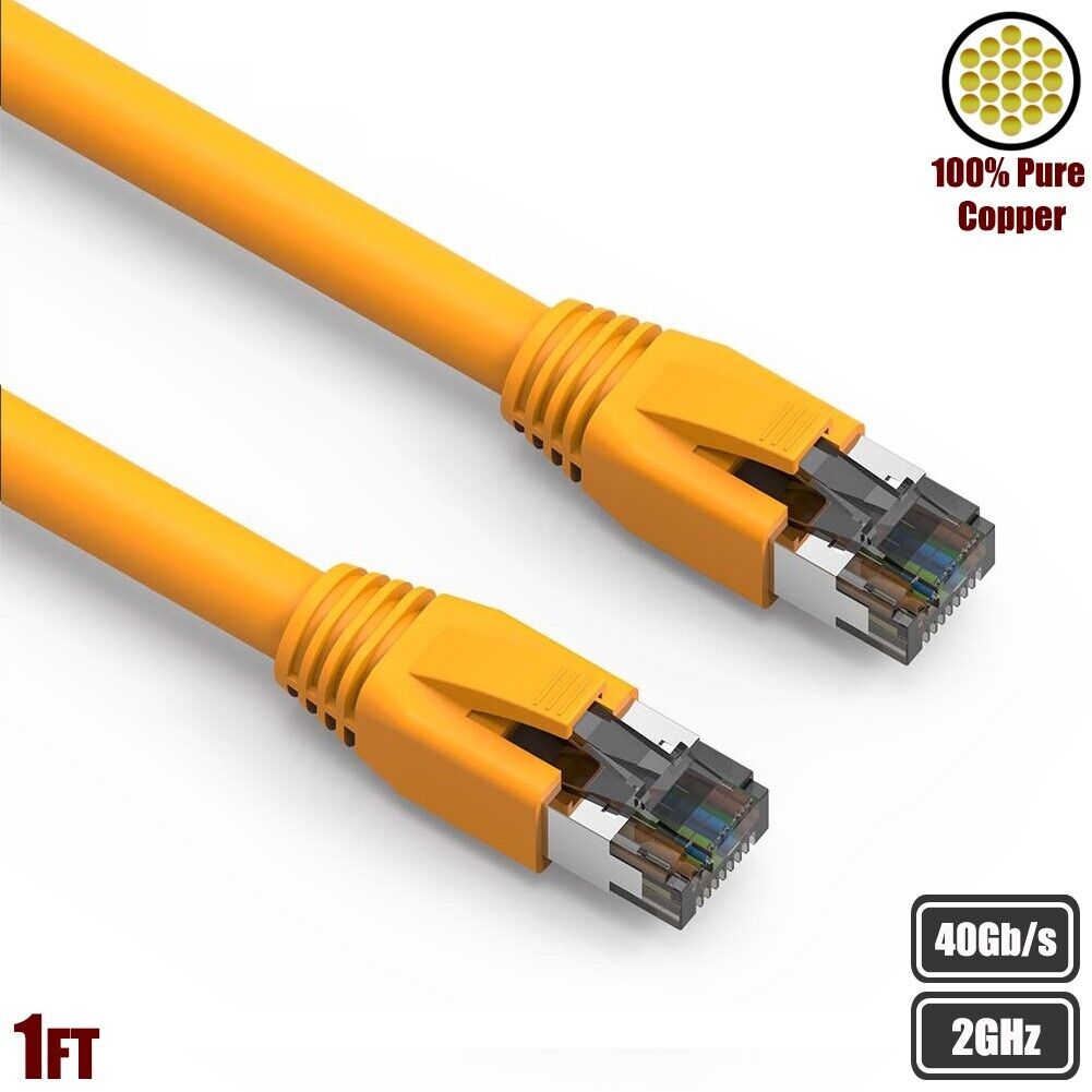 0.5-50FT CAT8 RJ45 Network Ethernet S/FTP Patch Cable 40G 2GHz Copper Yellow LOT