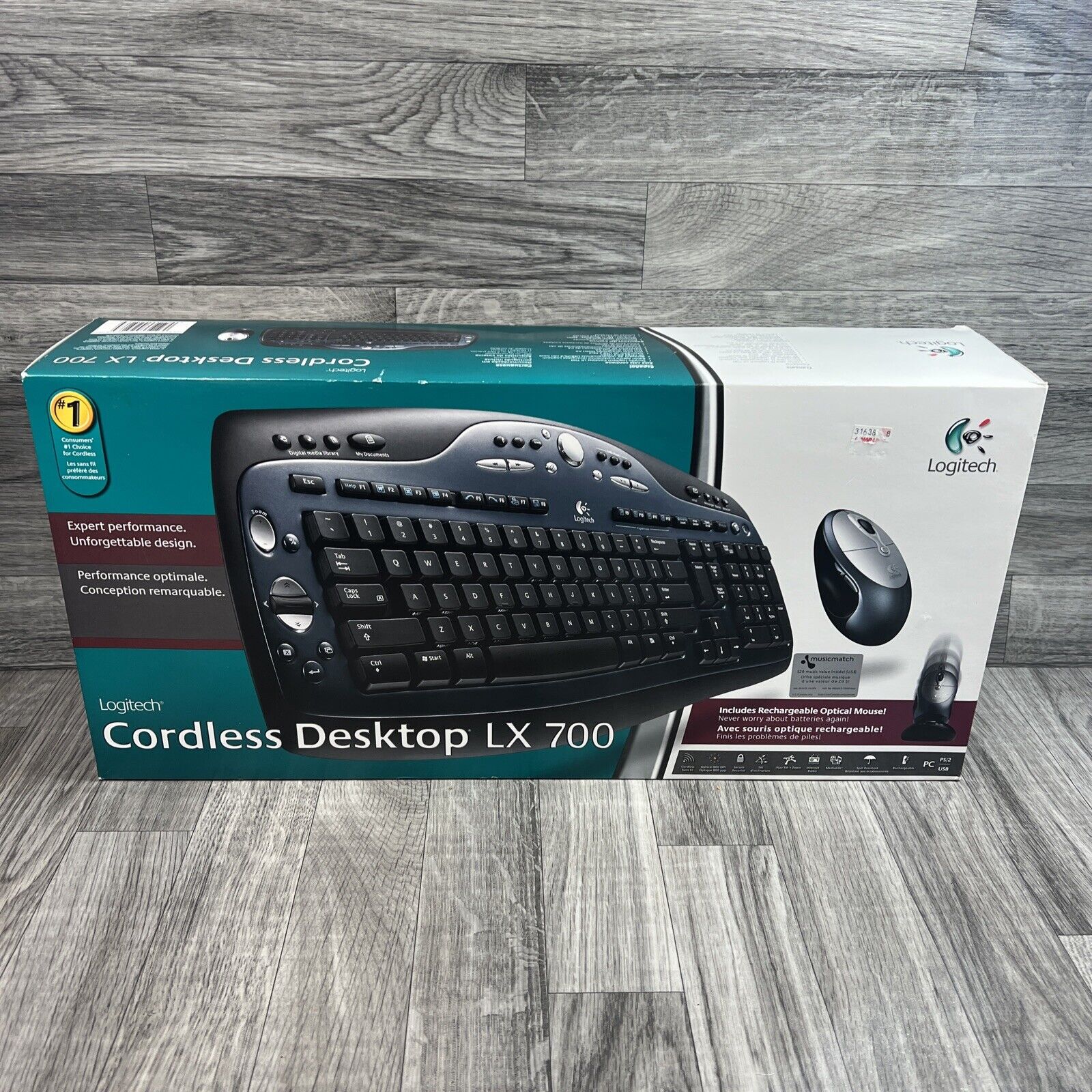 Logitech LX 700 Ergonomic Cordless Desktop Keyboard Mouse 2004 New Sealed Box