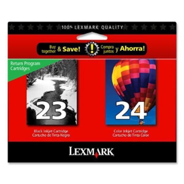 2 NEW Genuine Factory Sealed Lexmark 23 Black and 24 Color Inkjet Cartridges