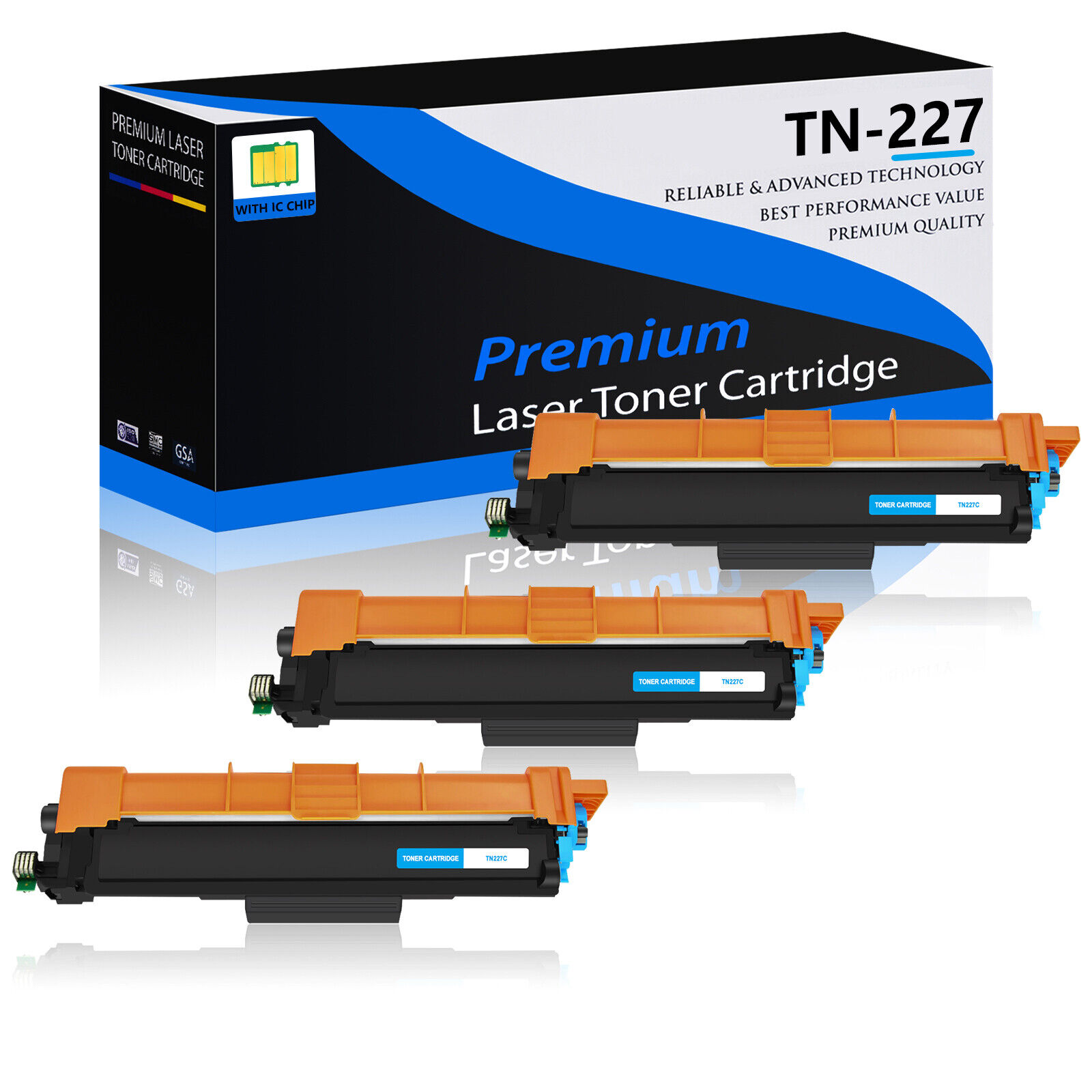 3 PK TN227 Cyan Toner For Brother HL-L3270CDW MFC-L3770CDW DCP-L3510CDW W/Chip