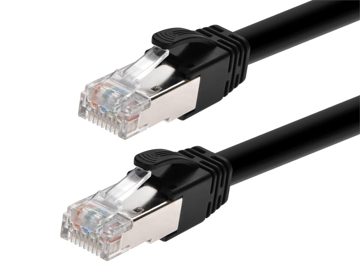 Monoprice Cat6A PoE Patch Cable 25 Ft Black 100W UTP 22AWG 500MHz Shielded RJ45
