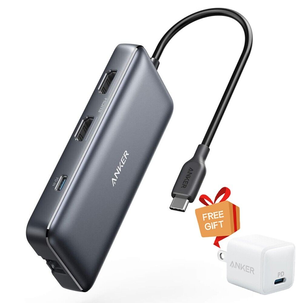 Anker 8-in-1 USB-C Hub Dock Dual 4K HDMI Ethernet 100W PD Adapter SD Card Reader